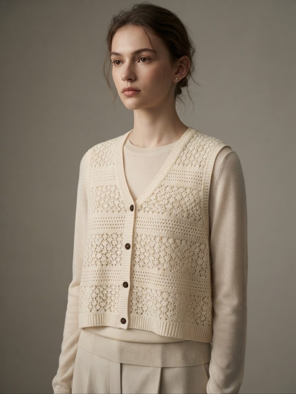 Twik by Simons Open-Knit Crochet Sweater – Ivory – XL